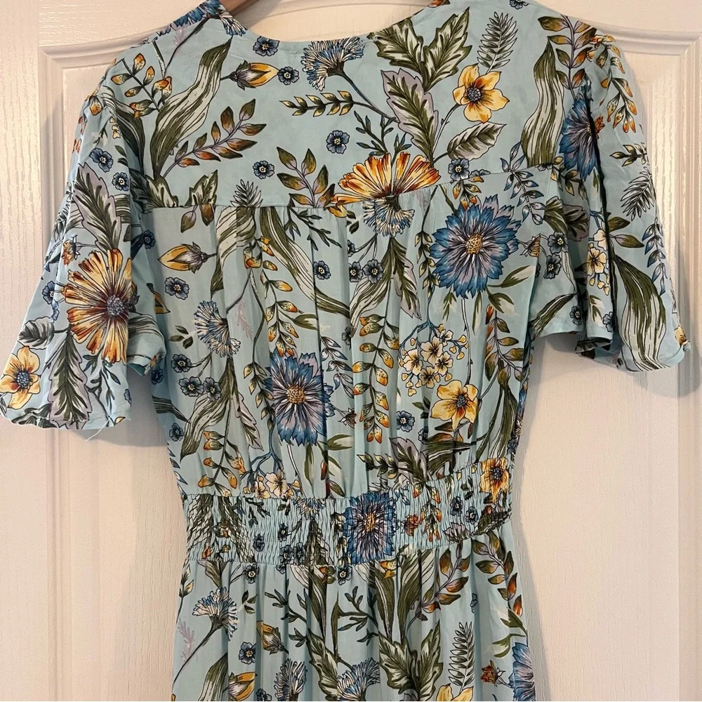 Anthropologie Abel the Label Osaka Blue Floral Midi Dress Size S, High-Low - Picture 4 of 8